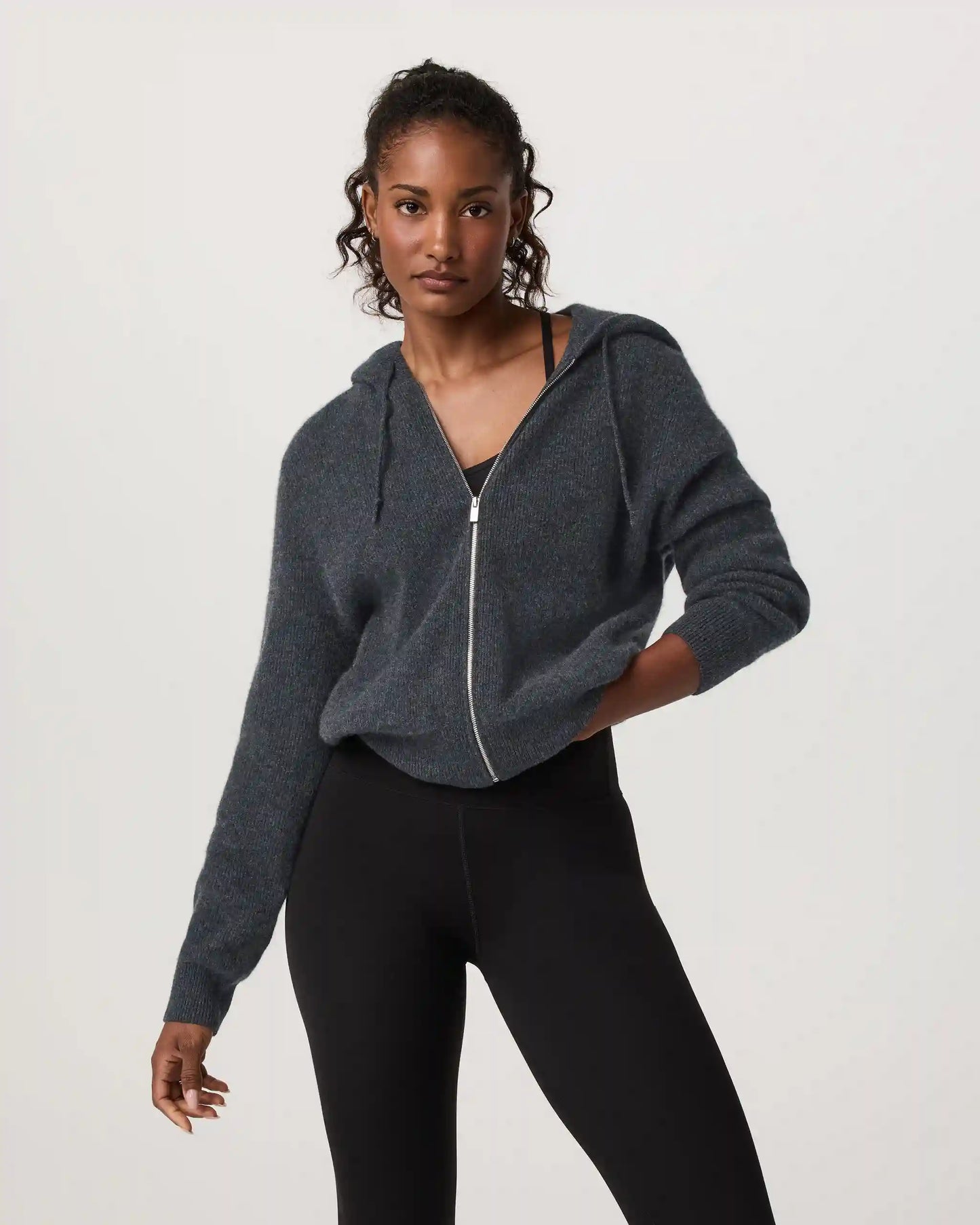 Émilie Full Zip Cashmere Rib Hoodie