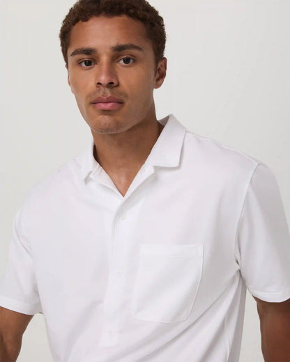 Short Sleeve Knit Oxford Camp Collar Button Down