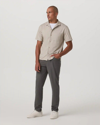 Short Sleeve Knit Oxford Camp Collar Button Down