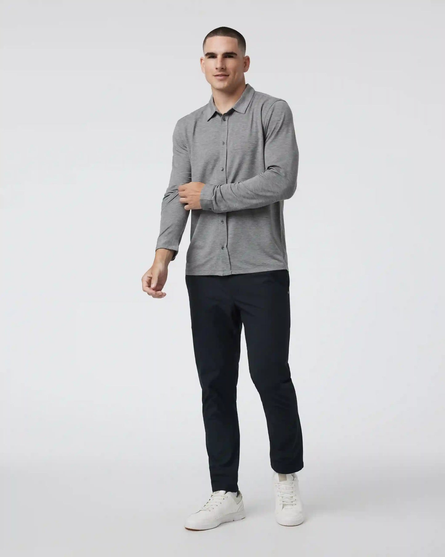 Long Sleeve Knit Twill Button Down