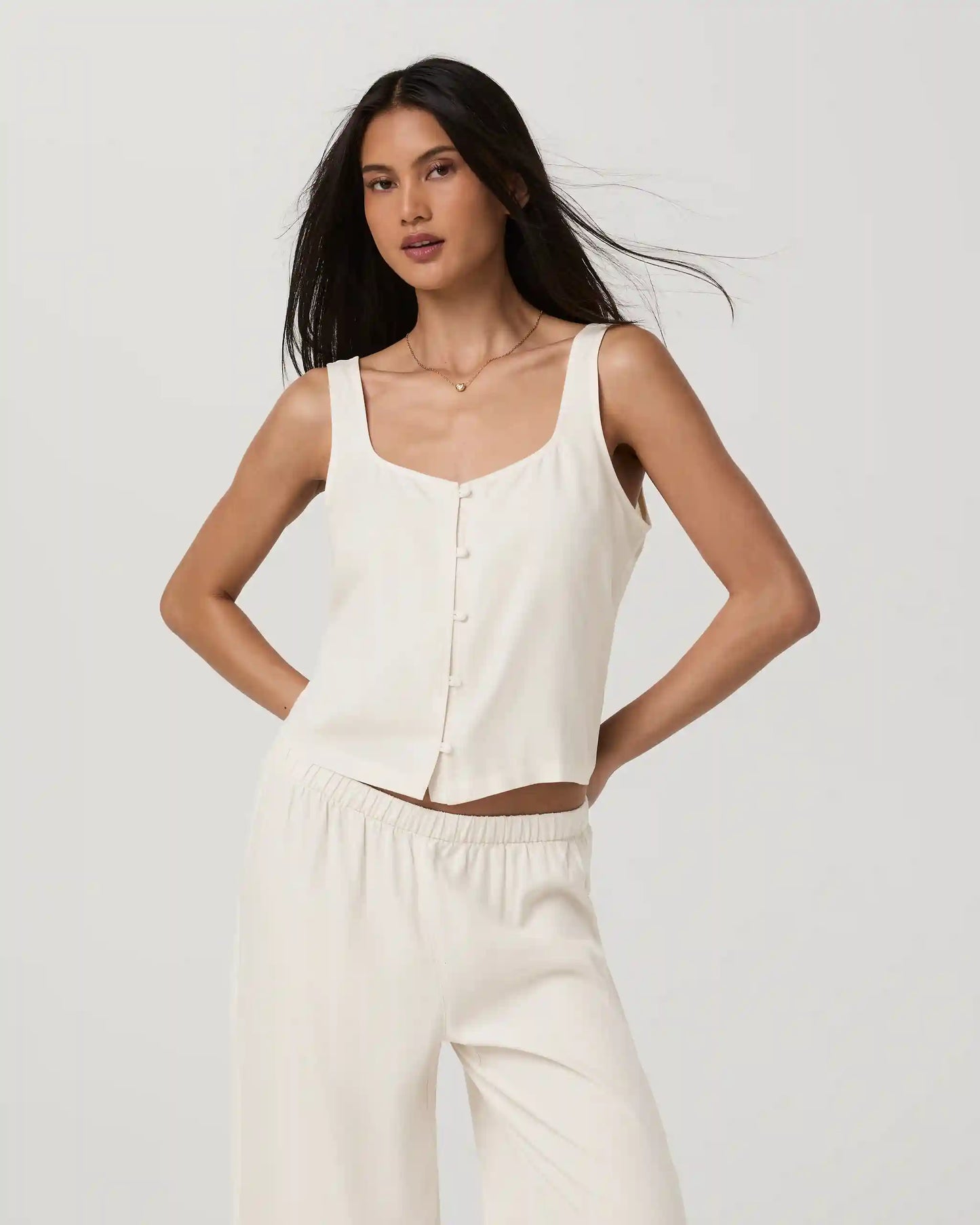 Trestles Twill Button Front Top