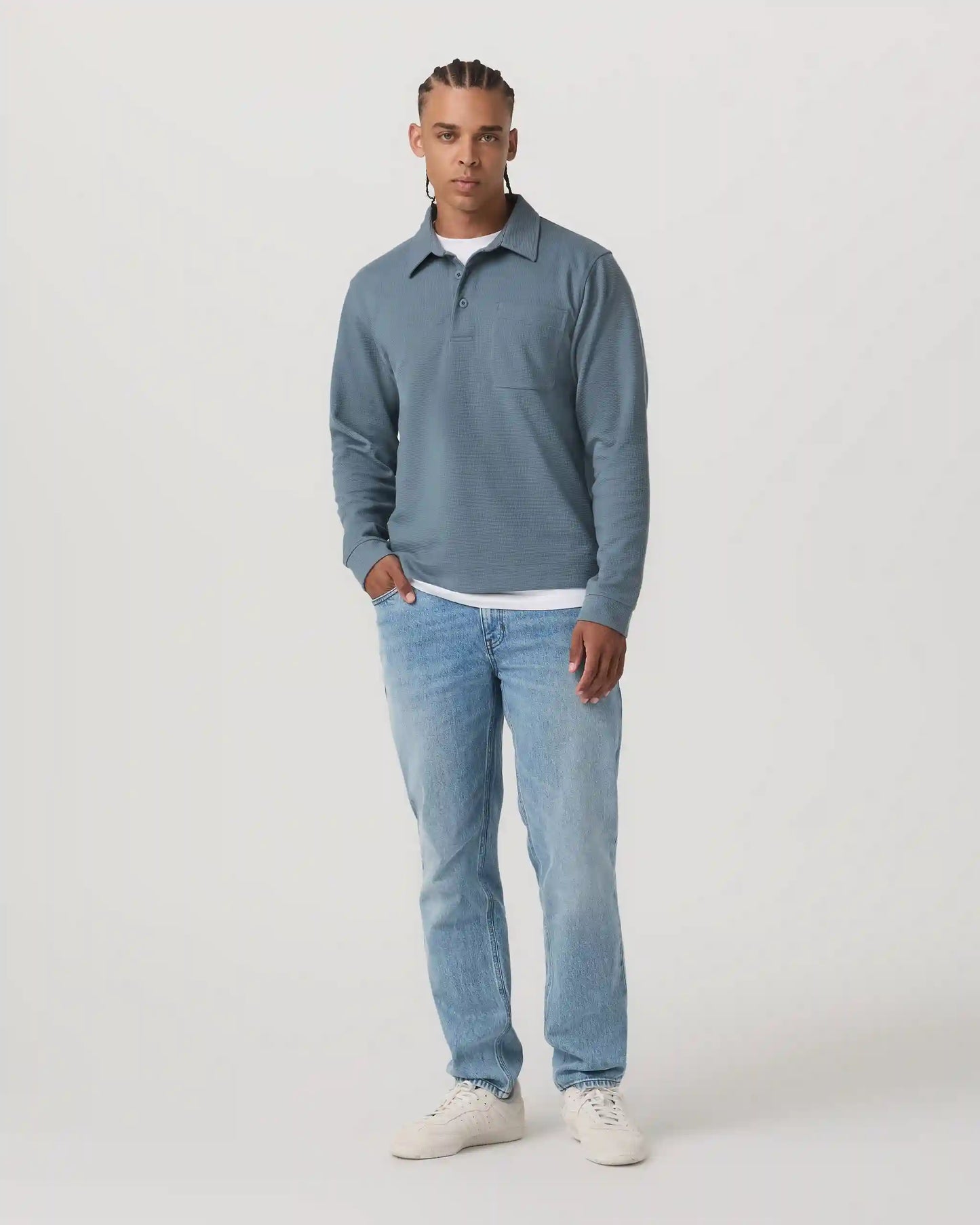 Long Sleeve Waffle Polo