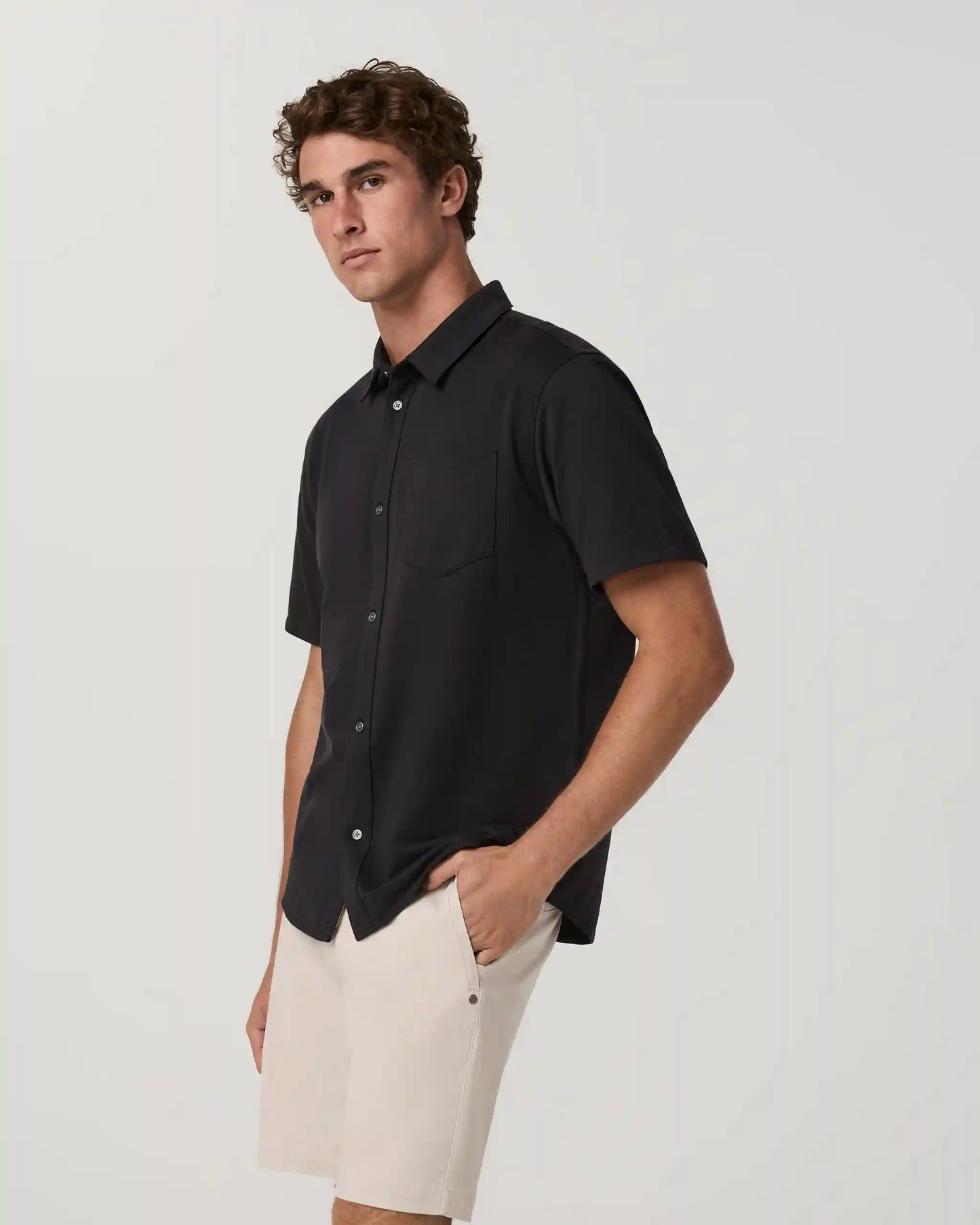 Short Sleeve Knit Oxford Button Down