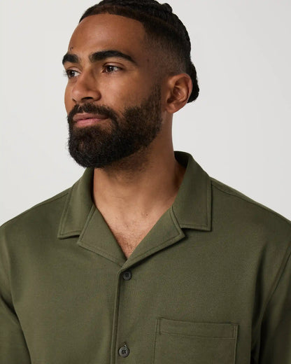 Short Sleeve Knit Oxford Camp Collar Button Down