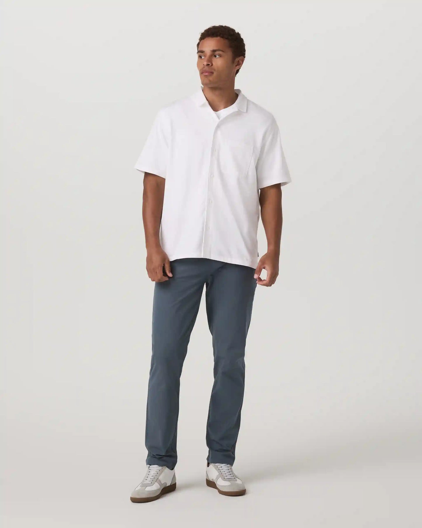 Short Sleeve Knit Oxford Camp Collar Button Down