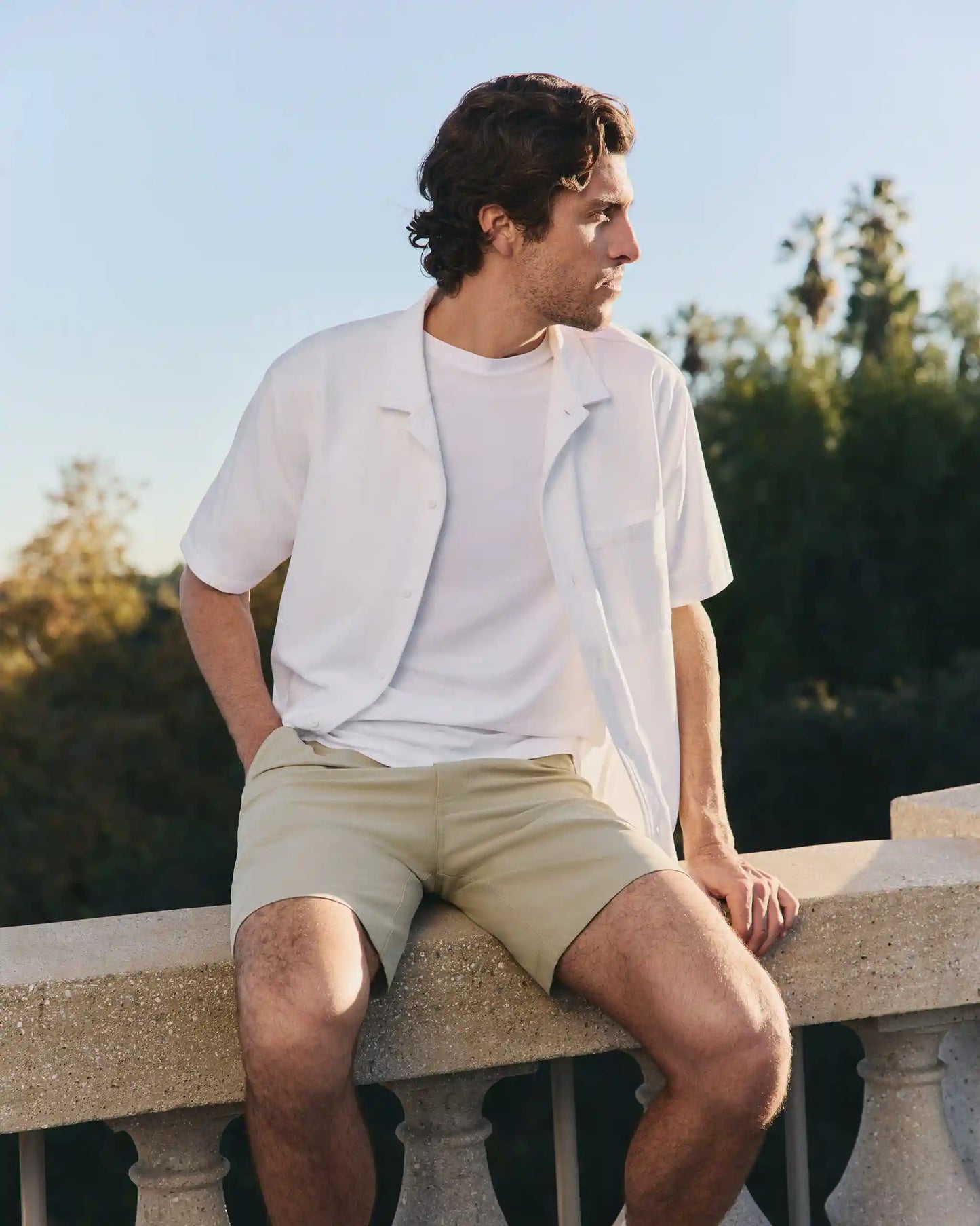 Short Sleeve Knit Oxford Camp Collar Button Down