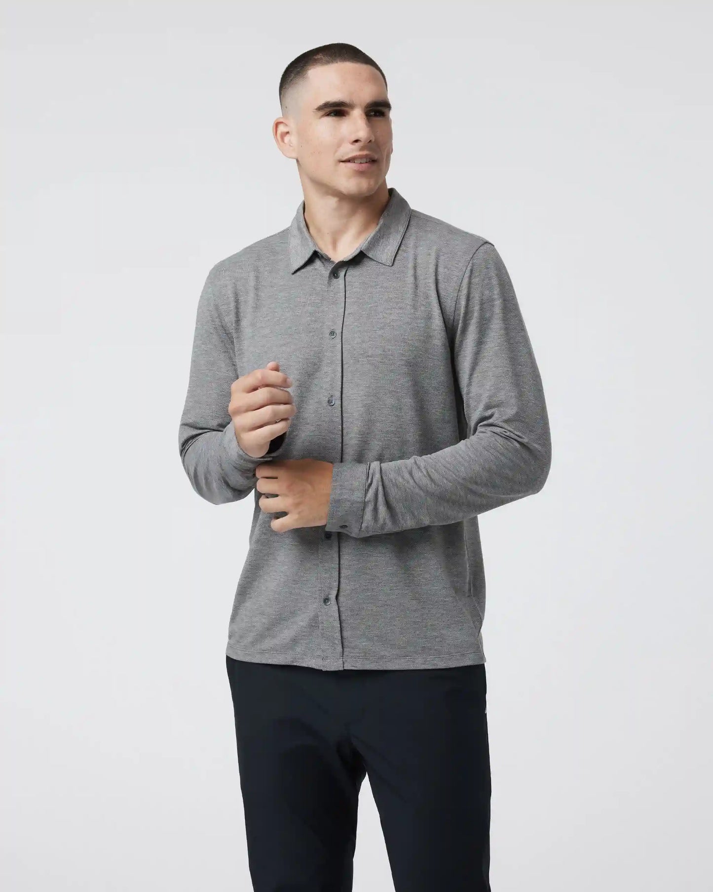 Long Sleeve Knit Twill Button Down