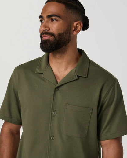 Short Sleeve Knit Oxford Camp Collar Button Down