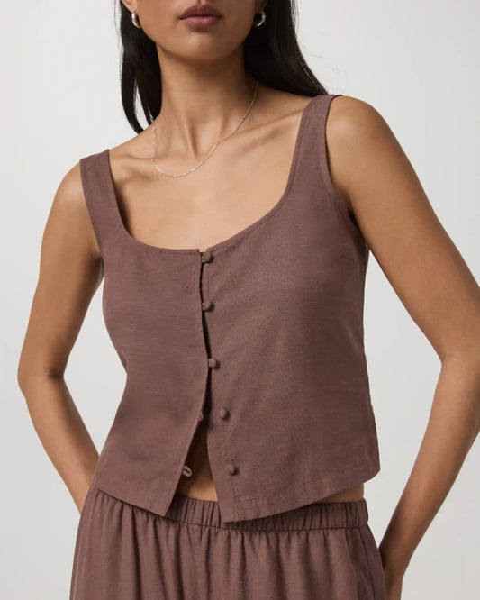 Trestles Twill Button Front Top