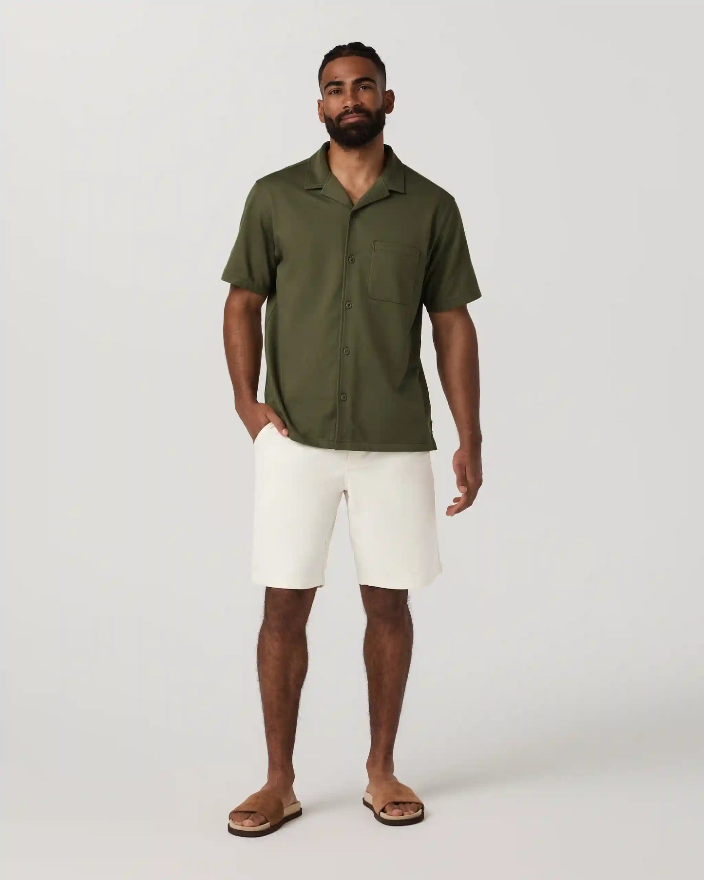 Short Sleeve Knit Oxford Camp Collar Button Down