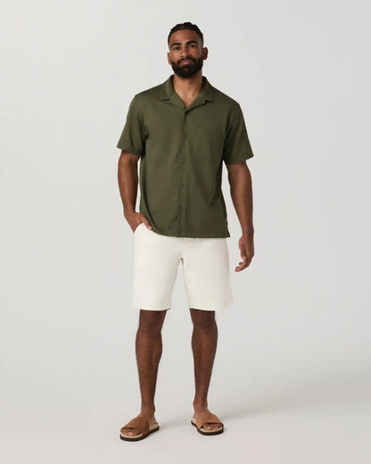 Short Sleeve Knit Oxford Camp Collar Button Down