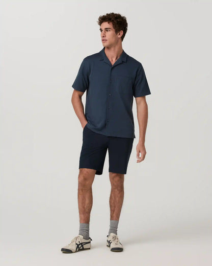 Short Sleeve Knit Oxford Camp Collar Button Down