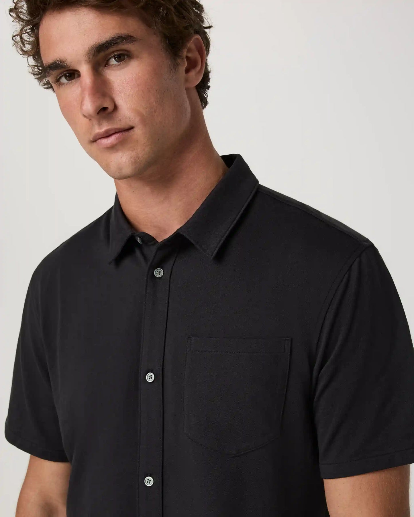 Short Sleeve Knit Oxford Button Down