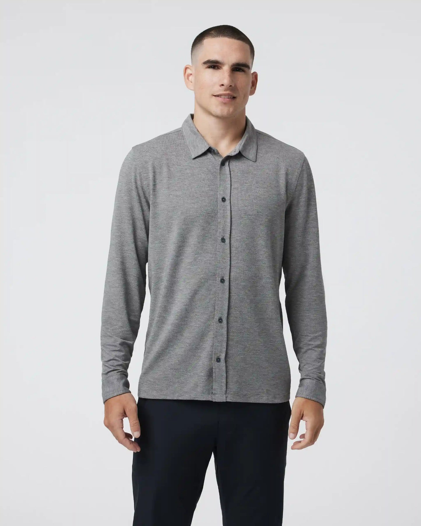 Long Sleeve Knit Twill Button Down