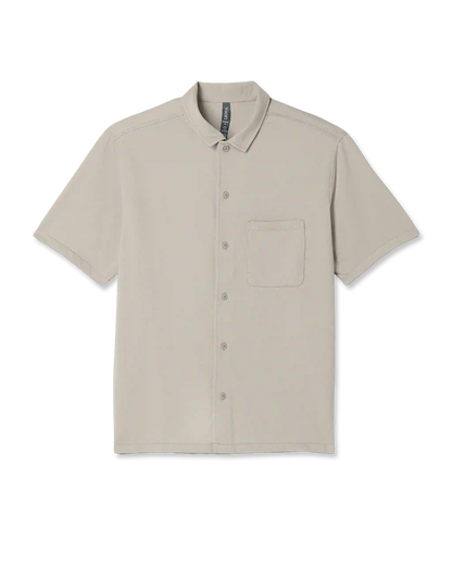 Short Sleeve Knit Oxford Camp Collar Button Down