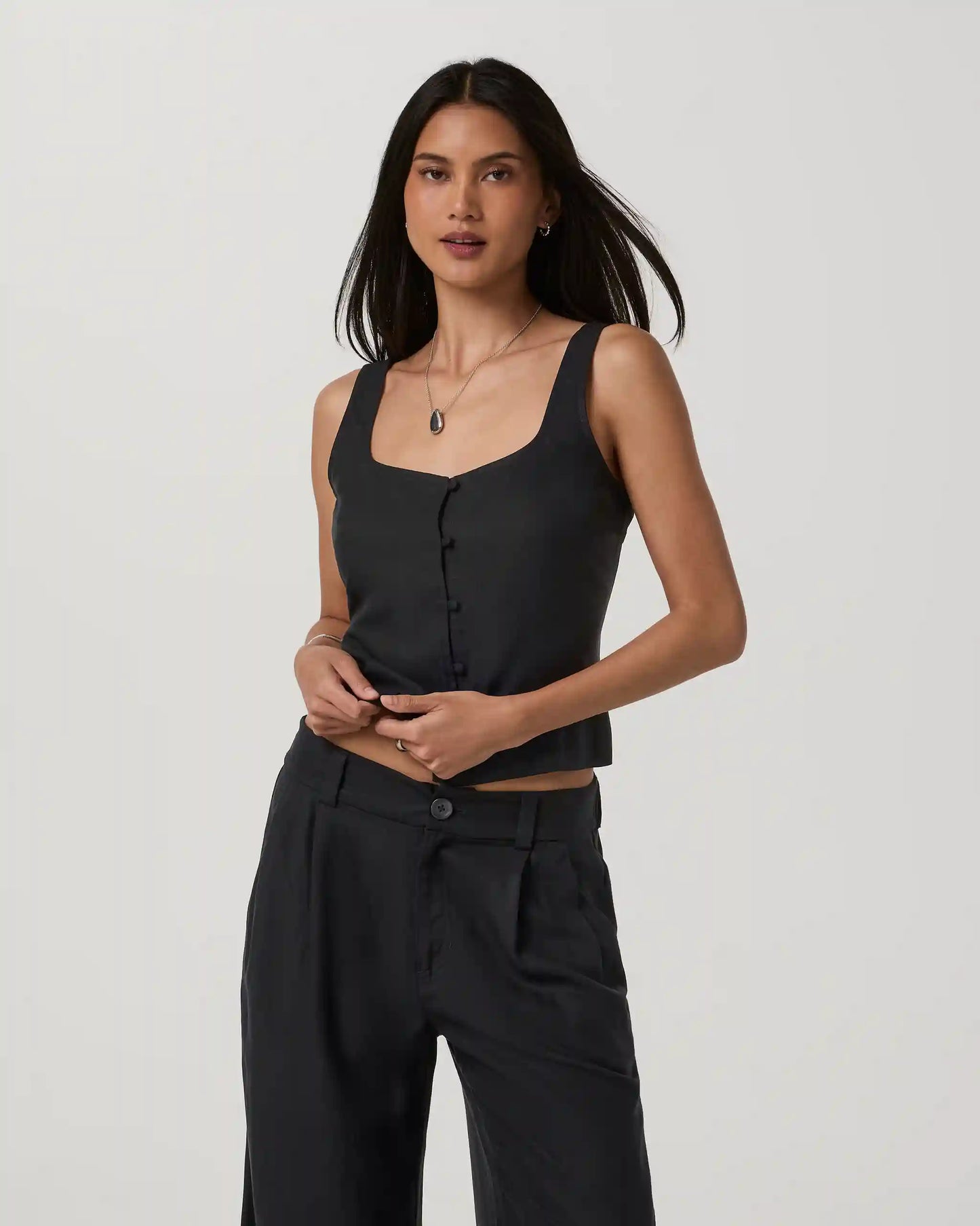Trestles Twill Button Front Top