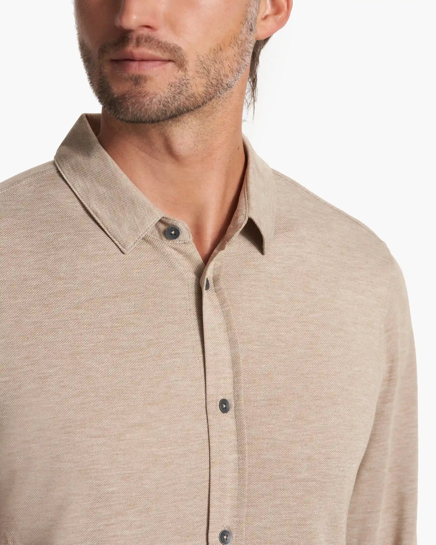 Long Sleeve Knit Twill Button Down