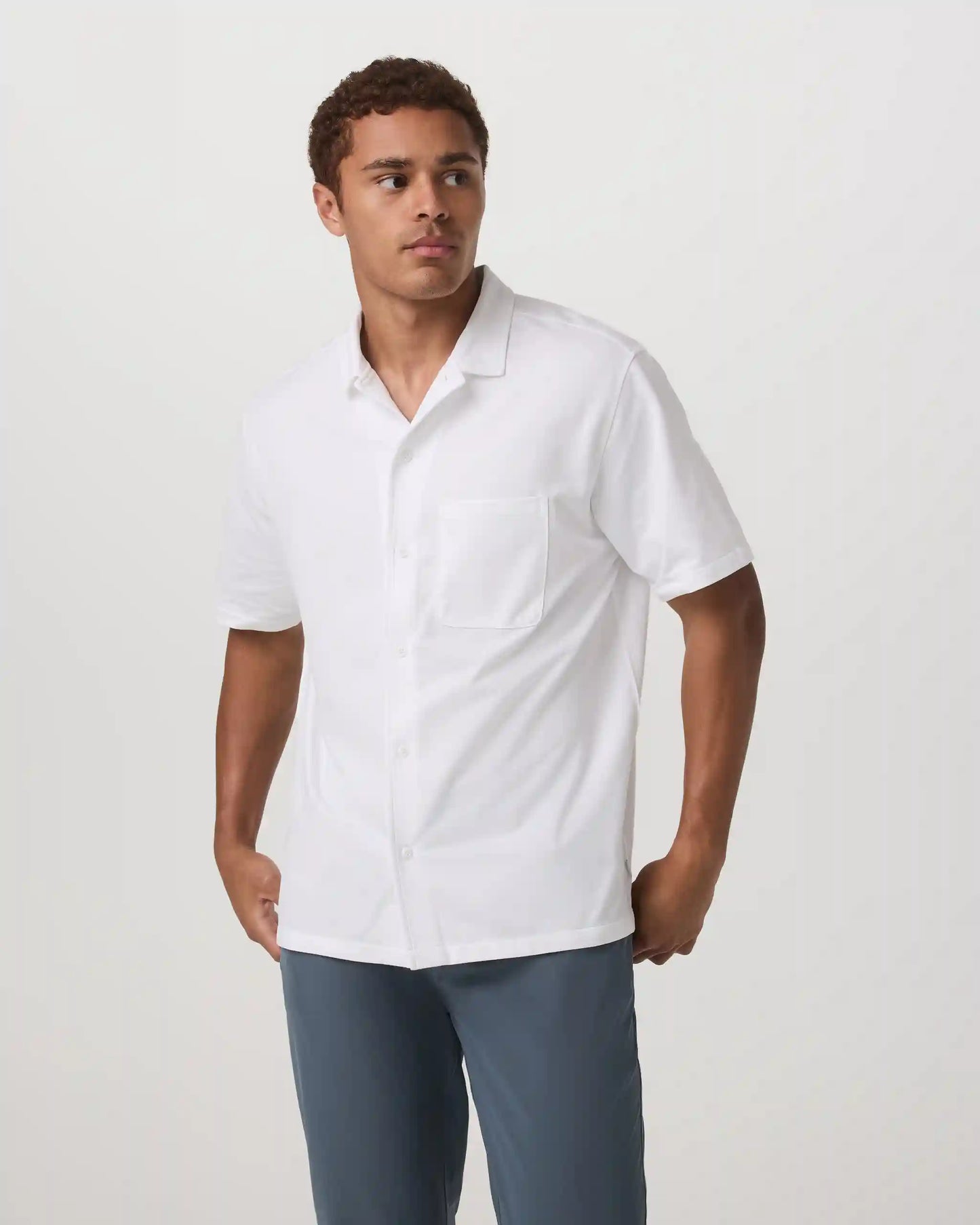 Short Sleeve Knit Oxford Camp Collar Button Down