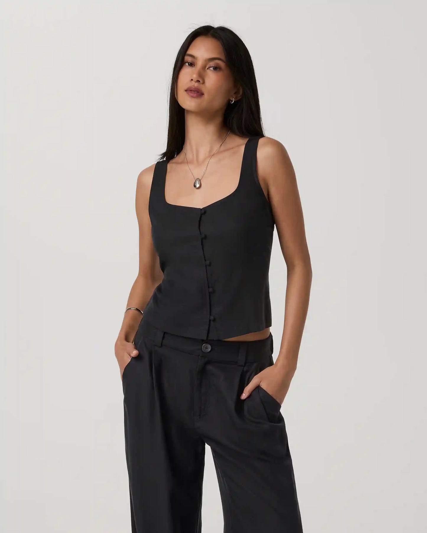 Trestles Twill Button Front Top