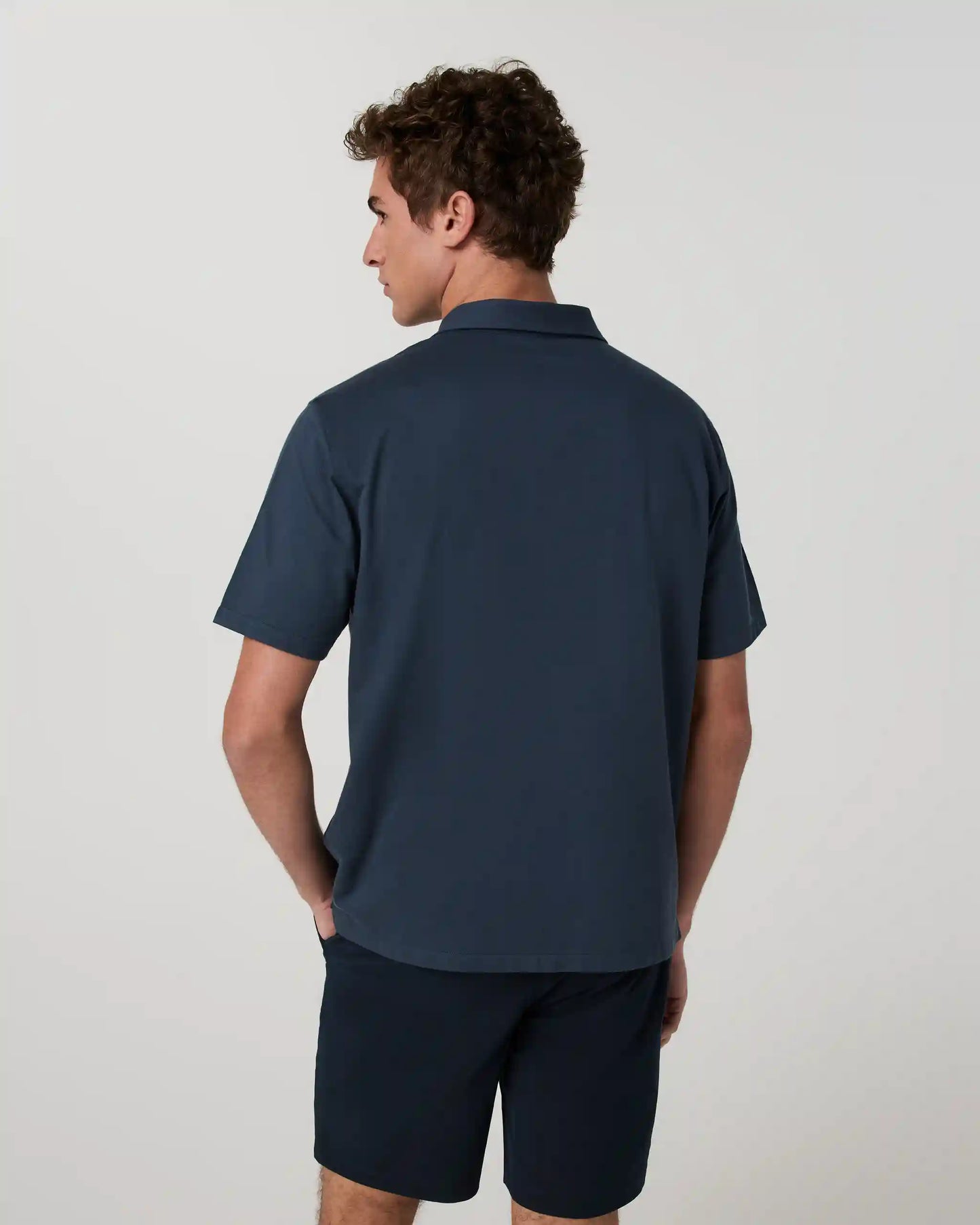 Short Sleeve Knit Oxford Camp Collar Button Down