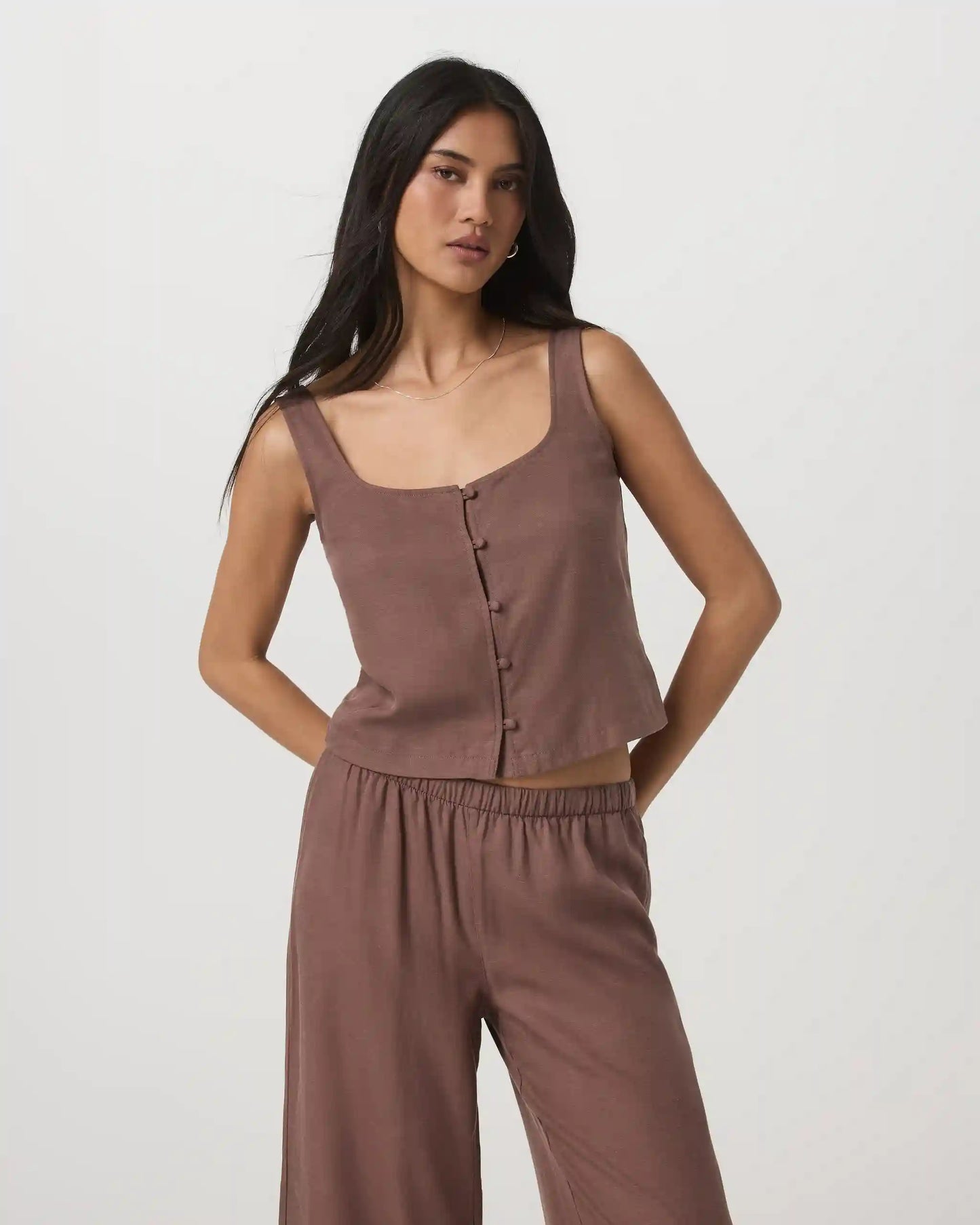 Trestles Twill Button Front Top