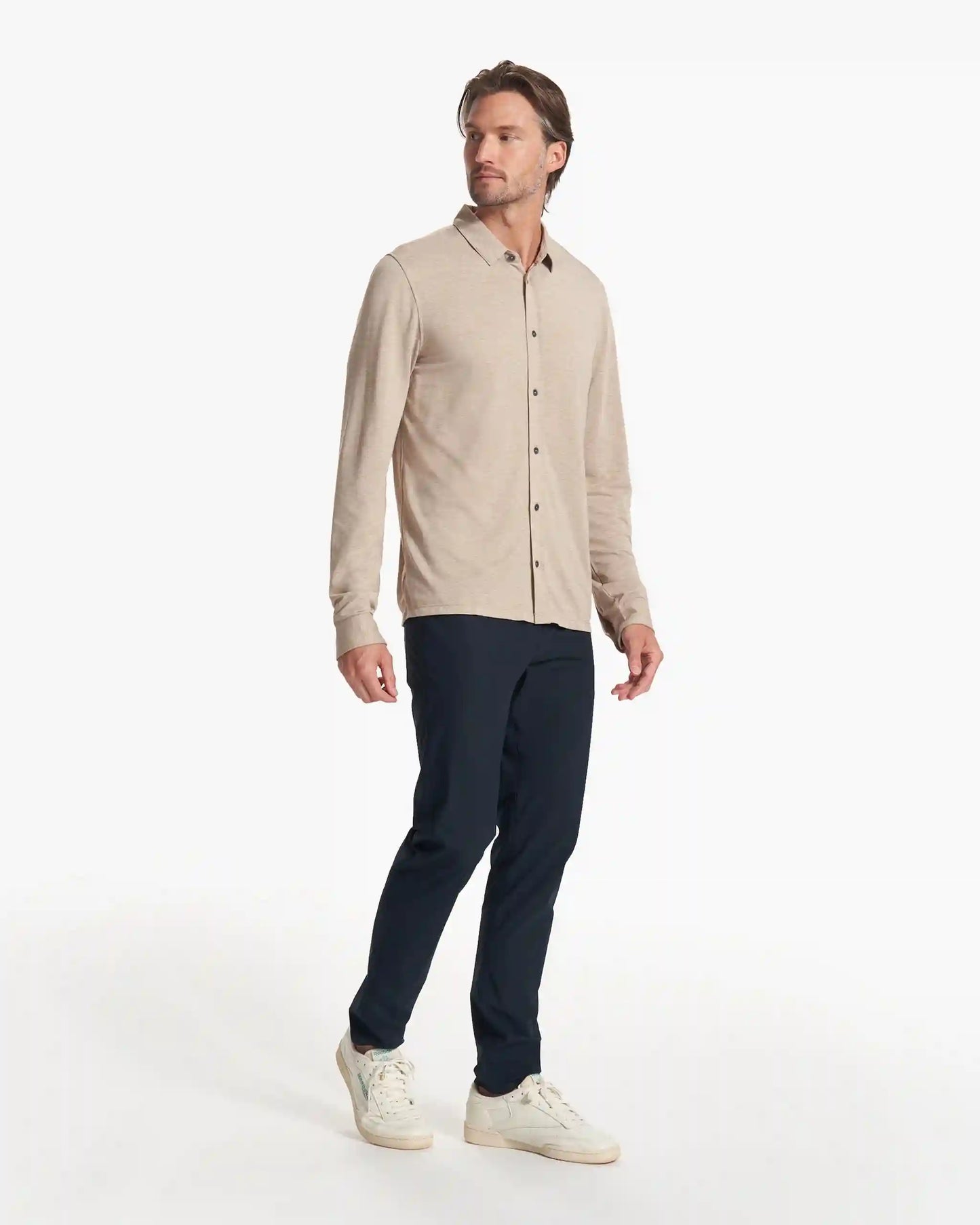Long Sleeve Knit Twill Button Down
