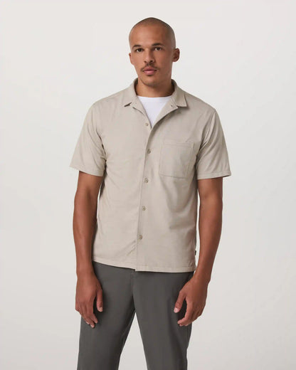 Short Sleeve Knit Oxford Camp Collar Button Down