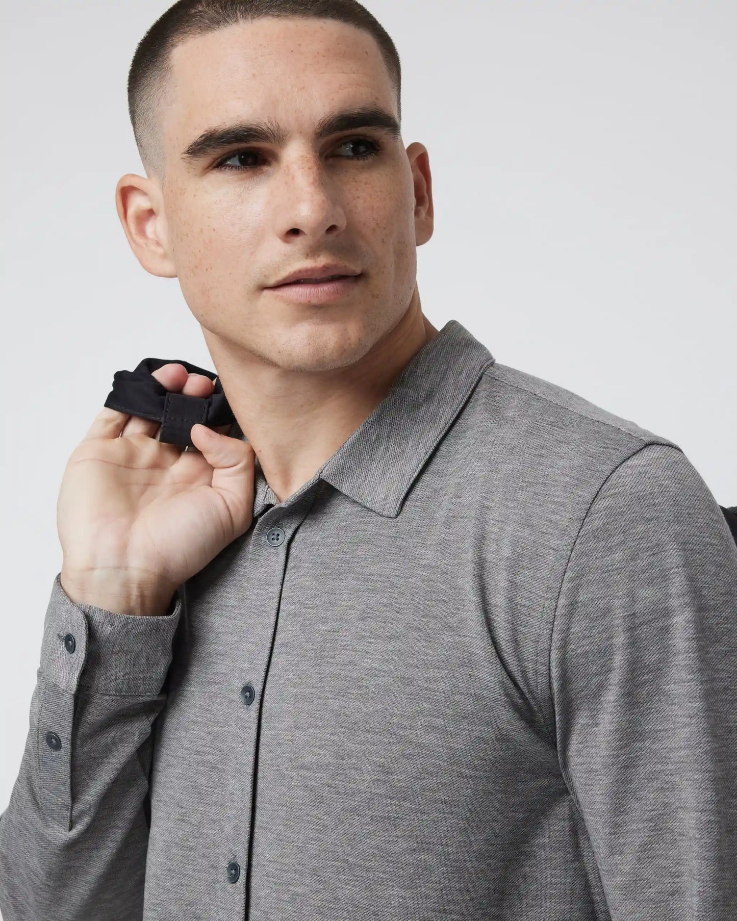 Long Sleeve Knit Twill Button Down