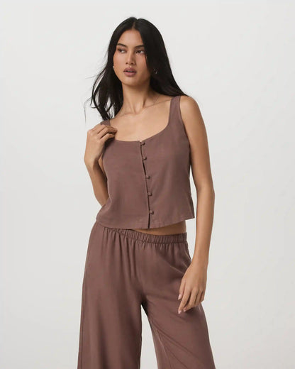 Trestles Twill Button Front Top